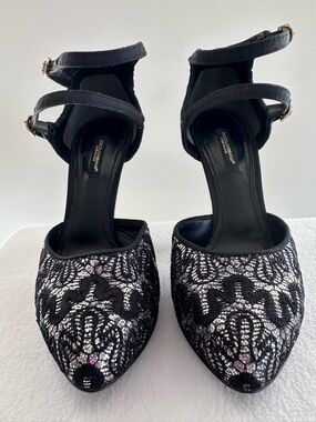 Dolce & Gabbana Black Lace Pointed-Toe Ankle-Strap Heels